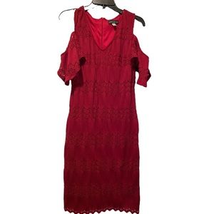Simply Styled Jacquard Cold Shoulder Christmas Beet Red Boho Dress SZ M NEW